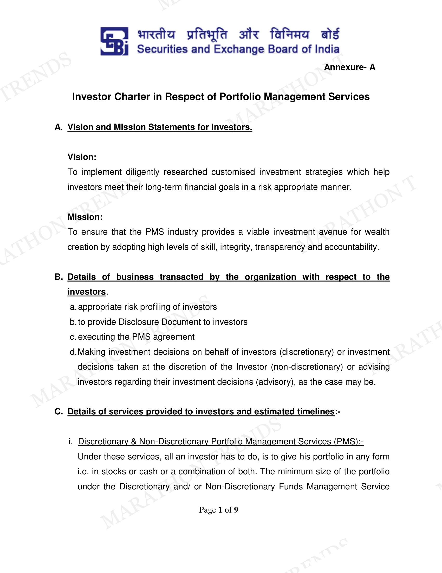 Investor Charter — page 1 of 9