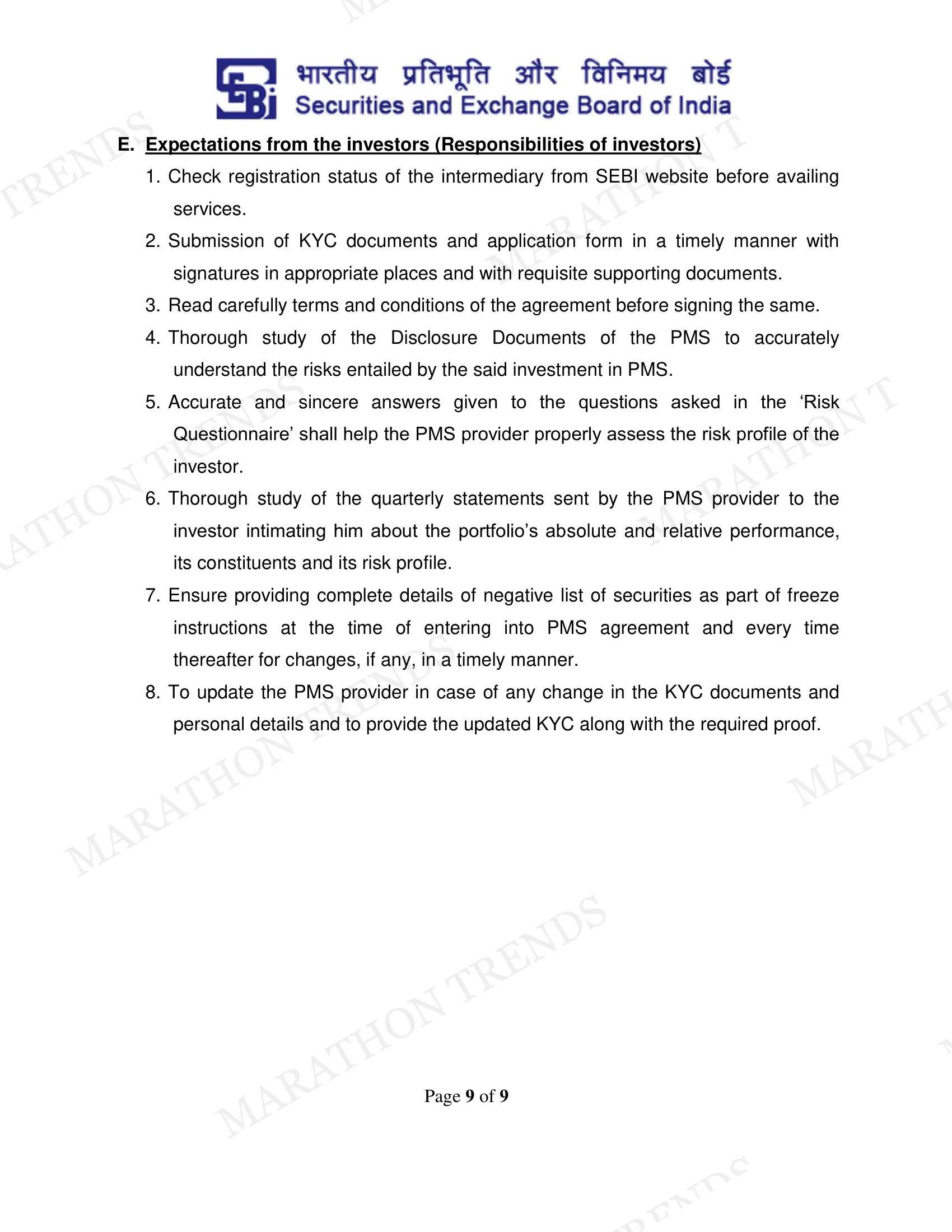 Investor Charter — page 9 of 9